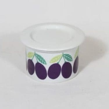 Arabia Pomona purnukka, luumu, suunnittelija Raija Uosikkinen, luumu, pieni, serikuva, retro