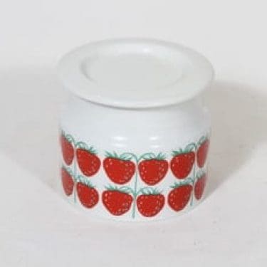 Arabia Pomona purnukka, mansikka, suunnittelija Raija Uosikkinen, mansikka, serikuva, retro