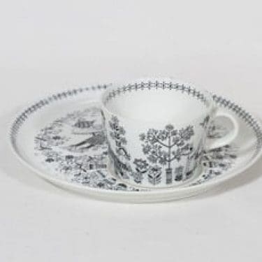 Arabia Emilia kuppi ja lautanen, suunnittelija Raija Uosikkinen, kuparipainokoriste