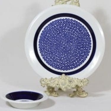 Arabia Faenza vati ja kulho, sininen, suunnittelija Inkeri Seppälä, serikuva, retro