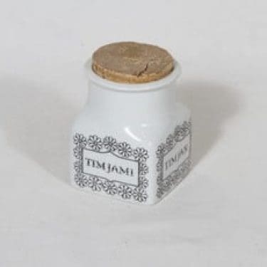 Arabia EK maustepurkki, timjami, suunnittelija Esteri Tomula, timjami, serikuva, tekstikuvio