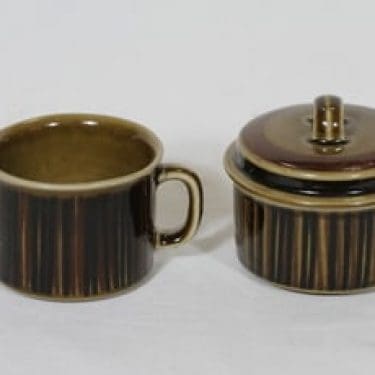 Arabia Kosmos sokerikko ja kermakko, suunnittelija Gunvor Olin-Grönqvist, puhalluskoriste