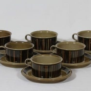Arabia Kosmos teekupit, 6 kpl, suunnittelija Gunvor Olin-Grönqvist, puhalluskoriste