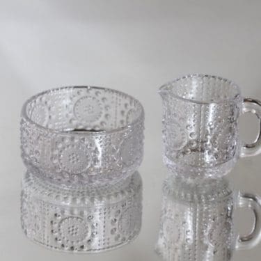 Riihimäen lasi Grapponia sokerikko ja kermakko, kirkas, suunnittelija Nanny Still,