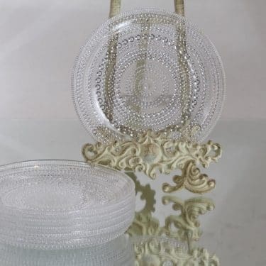 Nuutajärvi Kastehelmi lautaset, kirkas, 6 kpl, suunnittelija Oiva Toikka, pieni