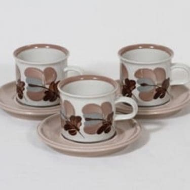 Arabia Koralli kahvikupit, käsinmaalattu, 3 kpl, suunnittelija Raija Uosikkinen, käsinmaalattu