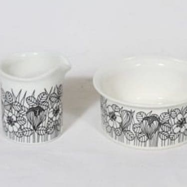 Arabia Krokus sokerikko ja kermakko, suunnittelija Esteri Tomula, serikuva