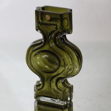 Riihimäen lasi Emma maljakko, oliivinvihreä, suunnittelija Helena Tynell,