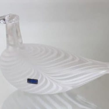 Nuutajärvi koristelintu, Valkoviklo, suunnittelija Oiva Toikka, Valkoviklo, valkofiligraani, signeerattu, numeroitu