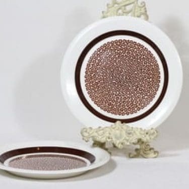 Arabia Faenza lautaset, Ruskeakukka, 2 kpl, suunnittelija Inkeri Seppälä, Ruskeakukka, matala, serikuva, retro