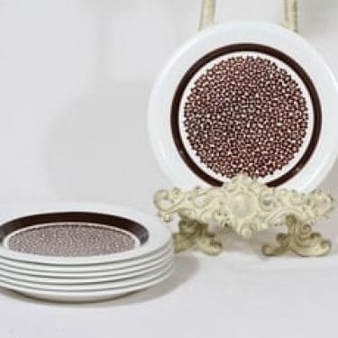 Arabia Faenza lautaset, Ruskeakukka, 7 kpl, suunnittelija Inkeri Seppälä, Ruskeakukka, pieni, serikuva, retro