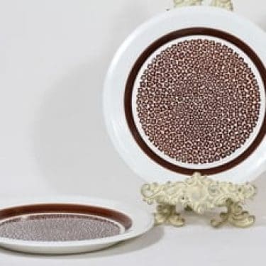 Arabia Faenza lautaset, Ruskeakukka, 2 kpl, suunnittelija Inkeri Seppälä, Ruskeakukka, matala, serikuva, retro