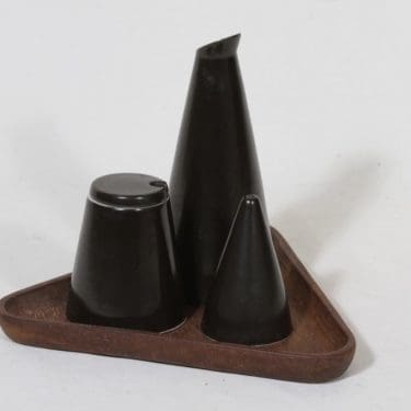 Arabia Teema mausteikot ja alusta, musta lasite, 3 kpl, suunnittelija Kaj Franck,