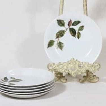 Arabia Ruusu leivoslautaset, 6 kpl, suunnittelija Anneli Qveflander, serikuva