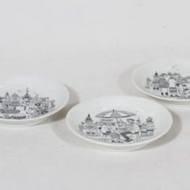 Arabia B koristelautaset, 3 kpl, suunnittelija Raija Uosikkinen, pieni, kuparipainokoriste