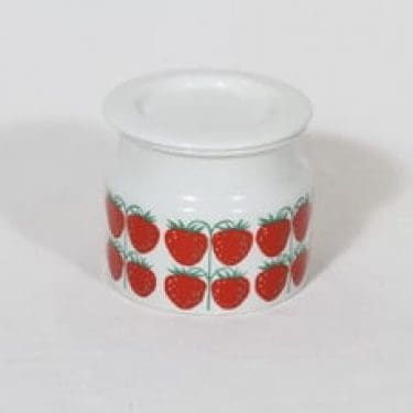 Arabia Pomona purnukka, mansikka, suunnittelija Raija Uosikkinen, mansikka, serikuva, retro