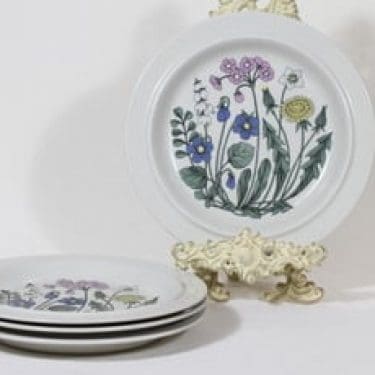 Arabia Flora lautaset, matala, 4 kpl, suunnittelija Esteri Tomula, matala, serikuva