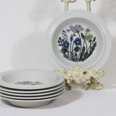 Arabia Flora lautaset, syvä, 6 kpl, suunnittelija Esteri Tomula, syvä, serikuva
