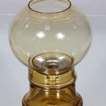 Riihimäen lasi Jupiter kynttilälyhty, amber, suunnittelija Tamara Aladin,