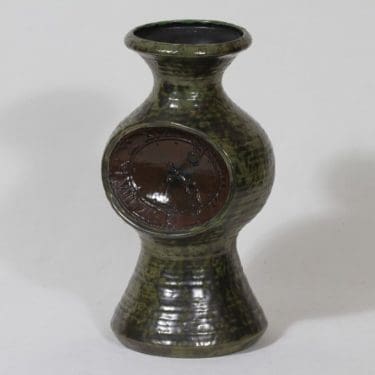 Kupittaan savi maljakko, käsinmaalattu, suunnittelija Orvokki Laine, käsinmaalattu, suuri, signeerattu