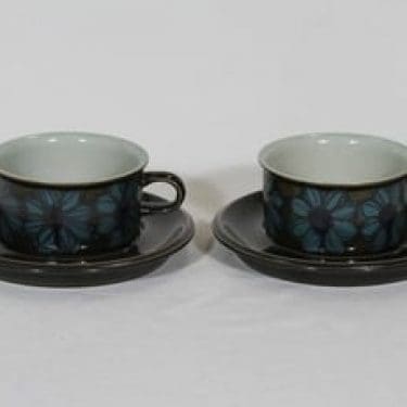 Arabia S teekupit, käsinmaalattu, 2 kpl, suunnittelija Hilkka-Liisa Ahola, käsinmaalattu, signeerattu