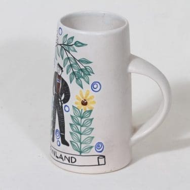 Kupittaan savi haarikka, käsinmaalattu, suunnittelija Gudrun Raunio, käsinmaalattu, suuri, signeerattu