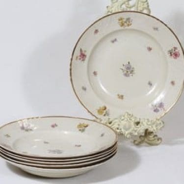 Arabia Rosita lautaset, syvä, 6 kpl, suunnittelija Svea Granlund, syvä, siirtokuva, kultakoriste