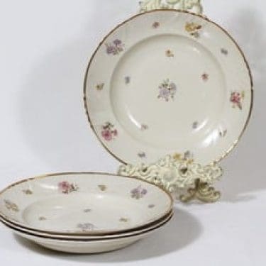 Arabia Rosita lautaset, syvä, 4 kpl, suunnittelija Svea Granlund, syvä, siirtokuva, kultakoriste