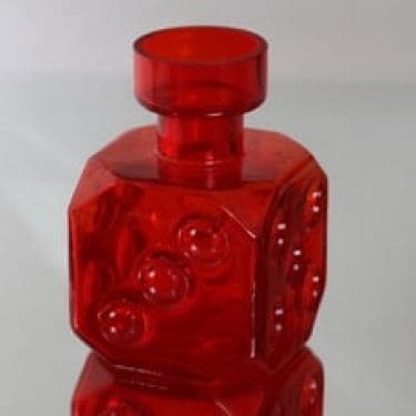 Riihimäen lasi Arpa on heitetty maljakko, puna-keltainen, suunnittelija Erkkitapio Siiroinen,