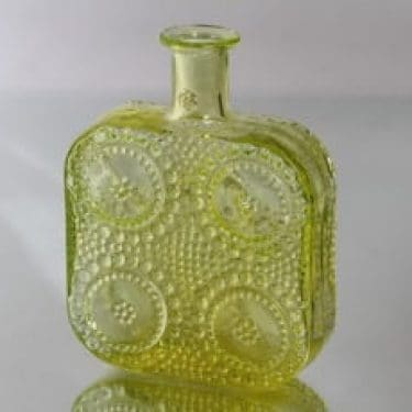 Riihimäen lasi Grapponia koristepullo, keltainen, suunnittelija Nanny Still,