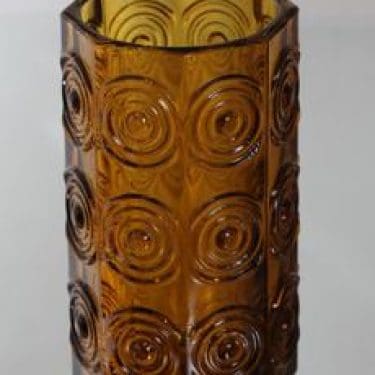 Riihimäen lasi Rengas maljakko, amber, suunnittelija Tamara Aladin, massiivinen, retro