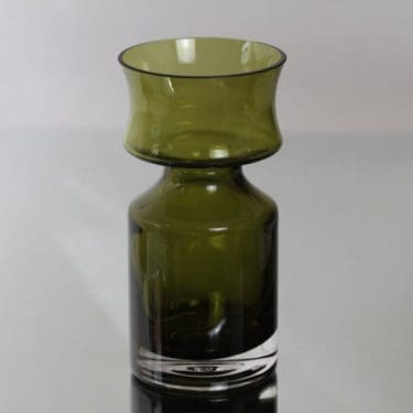 Riihimäen lasi Ruusu maljakko, oliivinvihreä, suunnittelija Tamara Aladin,