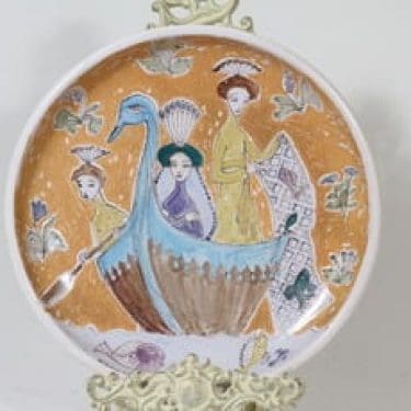 Arabia koristelaatta, käsinmaalattu, suunnittelija Hilkka-Liisa Ahola, käsinmaalattu, signeerattu, uniikki