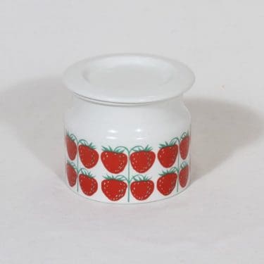 Arabia Pomona purnukka, mansikka, suunnittelija Raija Uosikkinen, mansikka, serikuva, retro