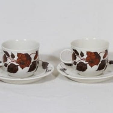 Arabia Tea for two teekupit, ruskea, 2 kpl, suunnittelija Gunvor Olin-Grönqvist, serikuva