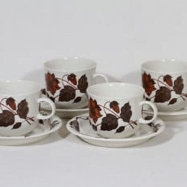Arabia Tea for two teekupit, ruskea, 4 kpl, suunnittelija Gunvor Olin-Grönqvist, serikuva