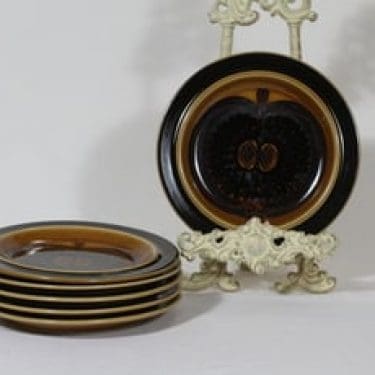 Arabia Fructus lautaset, käsinmaalattu, 6 kpl, suunnittelija Gunvor Olin-Grönqvist, käsinmaalattu, pieni, signeerattu, retro