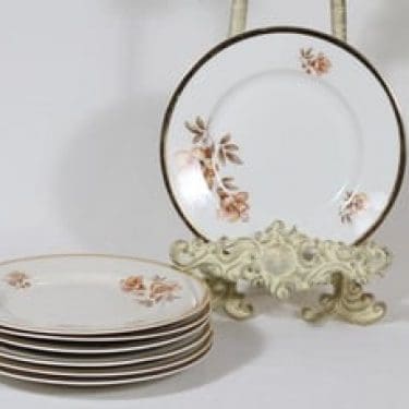Arabia Myrna lautaset, 7 kpl, suunnittelija Olga Osol, pieni, siirtokuva, kultakoriste