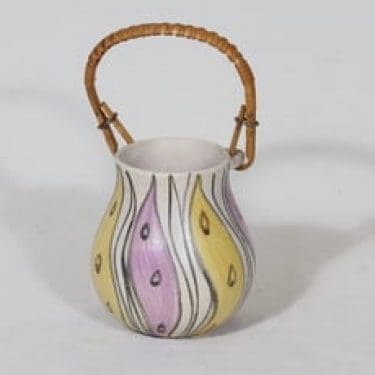 Kupittaan savi seinämaljakko, käsinmaalattu, suunnittelija Linnea Lehtonen, käsinmaalattu, signeerattu