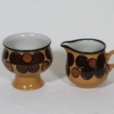 Arabia Kalevala sokerikko ja kermakko, käsinmaalattu, suunnittelija Peter Winquist, käsinmaalattu, signeerattu, retro