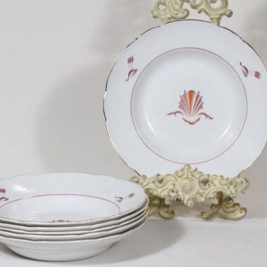 Arabia Näkki lautaset, syvä, 6 kpl, suunnittelija Tyra Lungren, syvä, siirtokuva