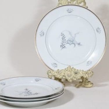 Arabia Mökki lautaset, matala, 4 kpl, suunnittelija Rainer Baer, matala, painokuva