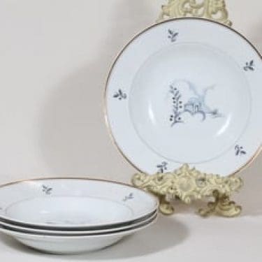 Arabia Mökki lautaset, syvä, 4 kpl, suunnittelija Rainer Baer, syvä, painokuva