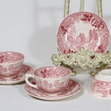 Arabia Maisema kahvikupit, punainen, 3 kpl, suunnittelija , kuparipainokoriste