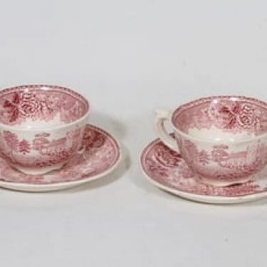 Arabia Maisema kahvikupit, punainen, 2 kpl, suunnittelija , kuparipainokoriste