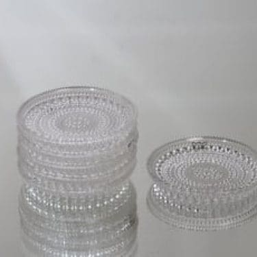 Nuutajärvi Kastehelmi lautaset, kirkas, 6 kpl, suunnittelija Oiva Toikka, pieni