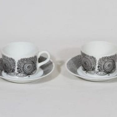 Arabia Calypso kahvikupit, musta, 2 kpl, suunnittelija Esteri Tomula,