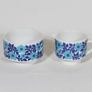 Arabia Ahmet sokerikko ja kermakko, sininen, suunnittelija Raija Uosikkinen,