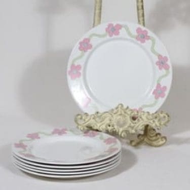 Arabia Villiruusu leivoslautaset, 6 kpl, suunnittelija Laila Hakala, serikuva, retro