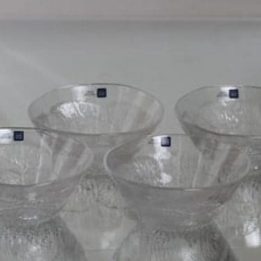 Nuutajärvi Pioni jälkiruokakulhot, kirkas, 4 kpl, suunnittelija Oiva Toikka,